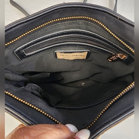 Urban Orginal Women's Brown/Black Leather Fringe  Animal Print Crossbody Bag - Picture 5 of 16